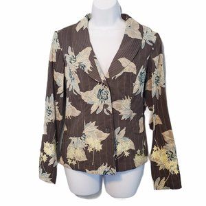 COLDWATER CREEK Linen Blend Pinstripe Floral Jacket